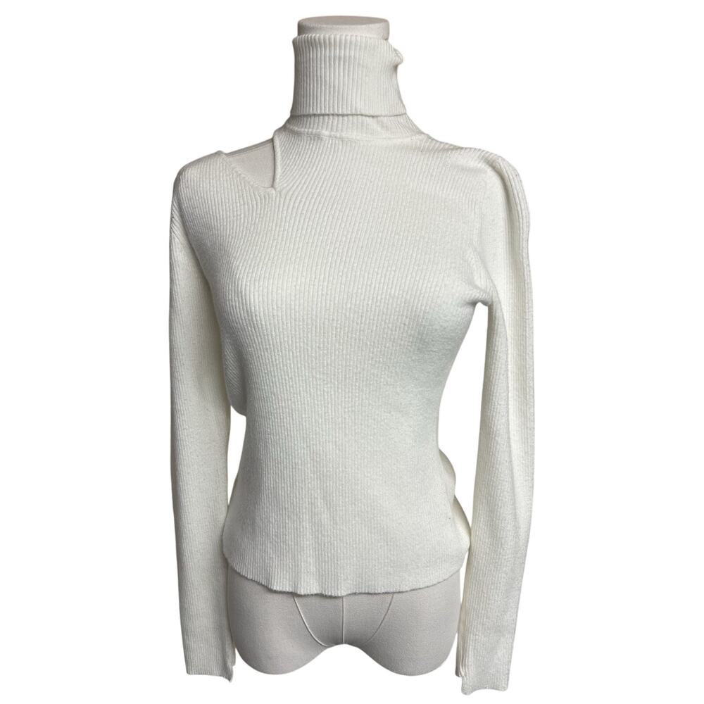 ASTR The Label Ribbed Cut-Out Turtleneck Fitted‎ Sweater Size M Ivory